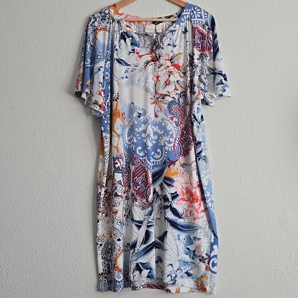 Chico's Floral Resortwear Vacation Slinky Shift Sundress Size 3